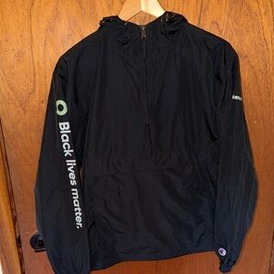 Champion Black Hooded Half-Zip Anorak with Sleeve Text
